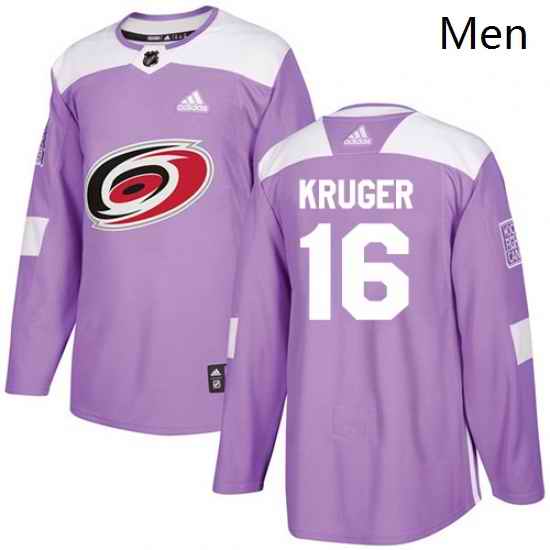 Mens Adidas Carolina Hurricanes 16 Marcus Kruger Authentic Purple Fights Cancer Practice NHL Jersey